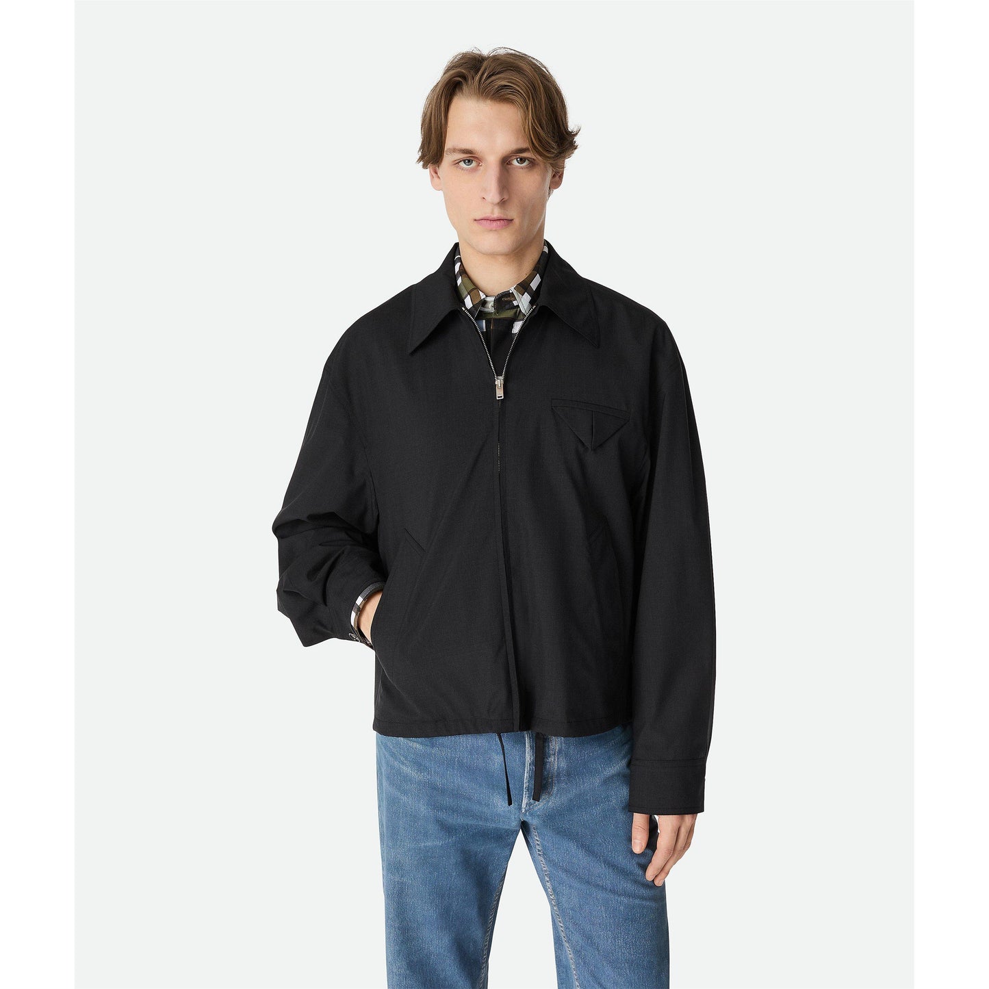 Bottega Veneta Men's Wool Kimono Blouson Long Sleeve Coach Jacket