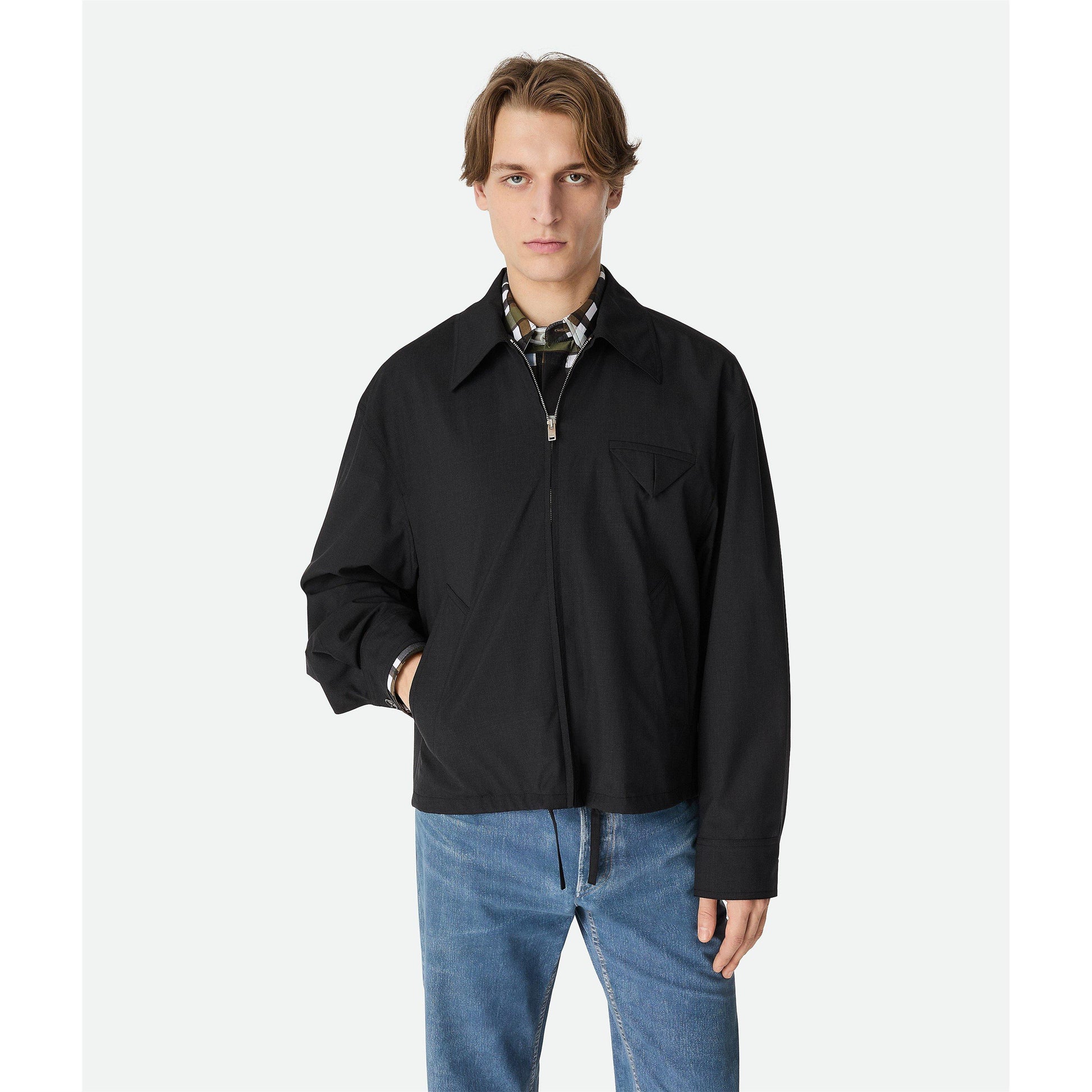 Bottega Veneta Men's Wool Kimono Blouson Long Sleeve Coach Jacket