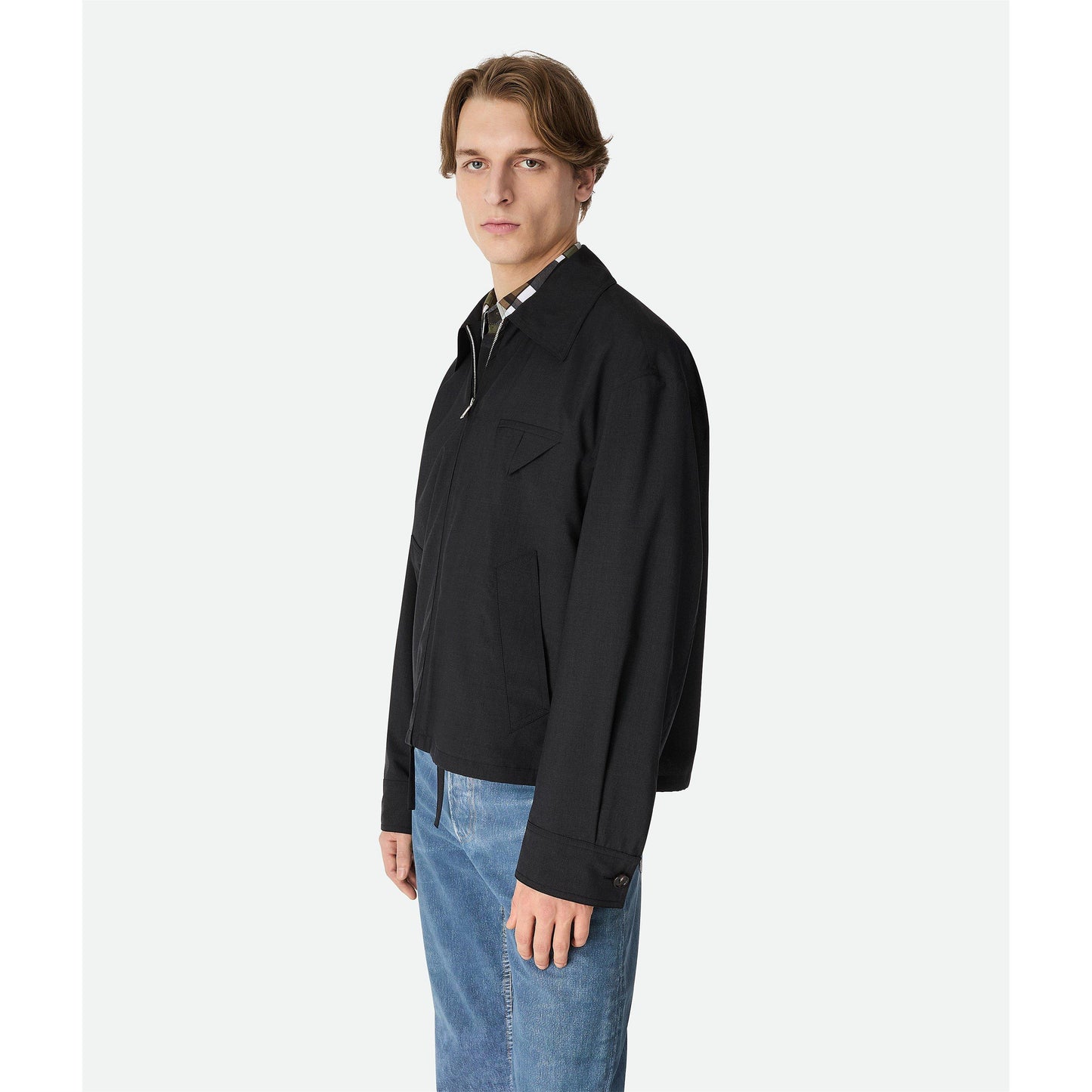 Bottega Veneta Men's Wool Kimono Blouson Long Sleeve Coach Jacket