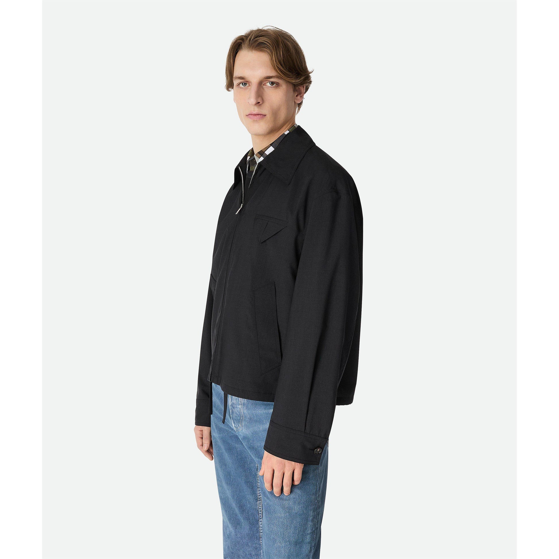 Bottega Veneta Men's Wool Kimono Blouson Long Sleeve Coach Jacket