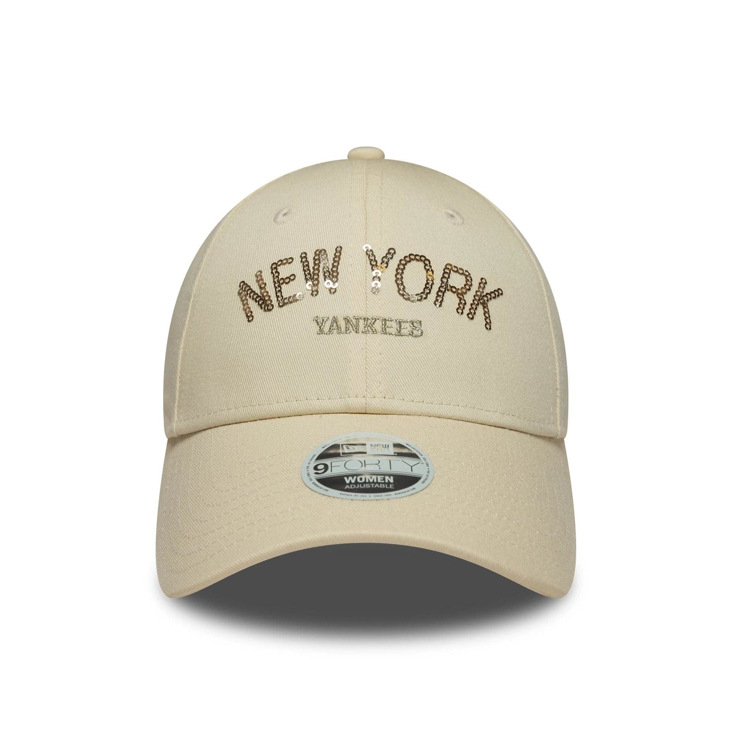 New York Yankees Womens MLB Sequin Wordmark Light Beige 9FORTY Cap