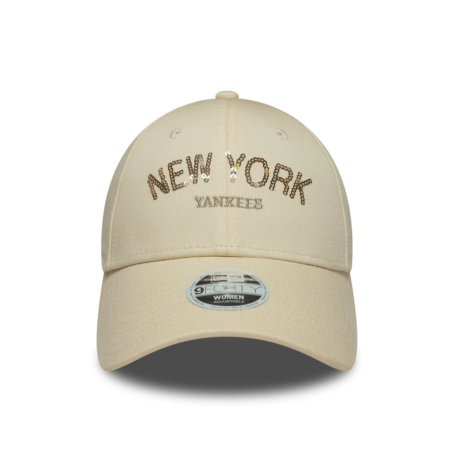 New York Yankees Womens MLB Sequin Wordmark Light Beige 9FORTY Cap