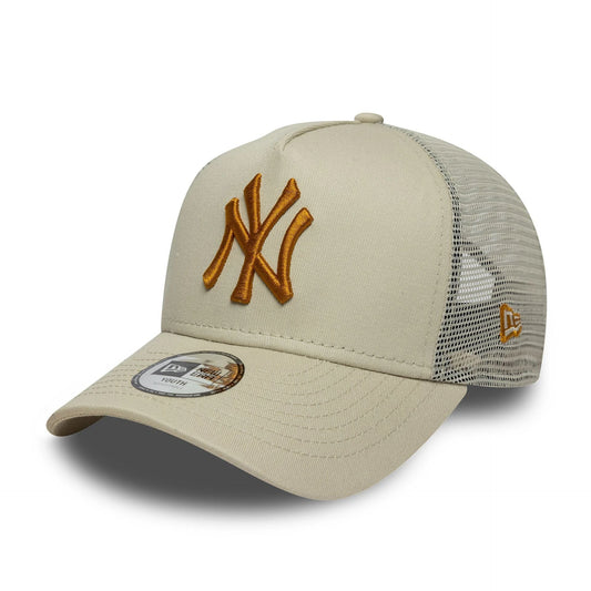 New York Yankees Youth MLB Light Beige 9FORTY A-Frame Trucker Cap