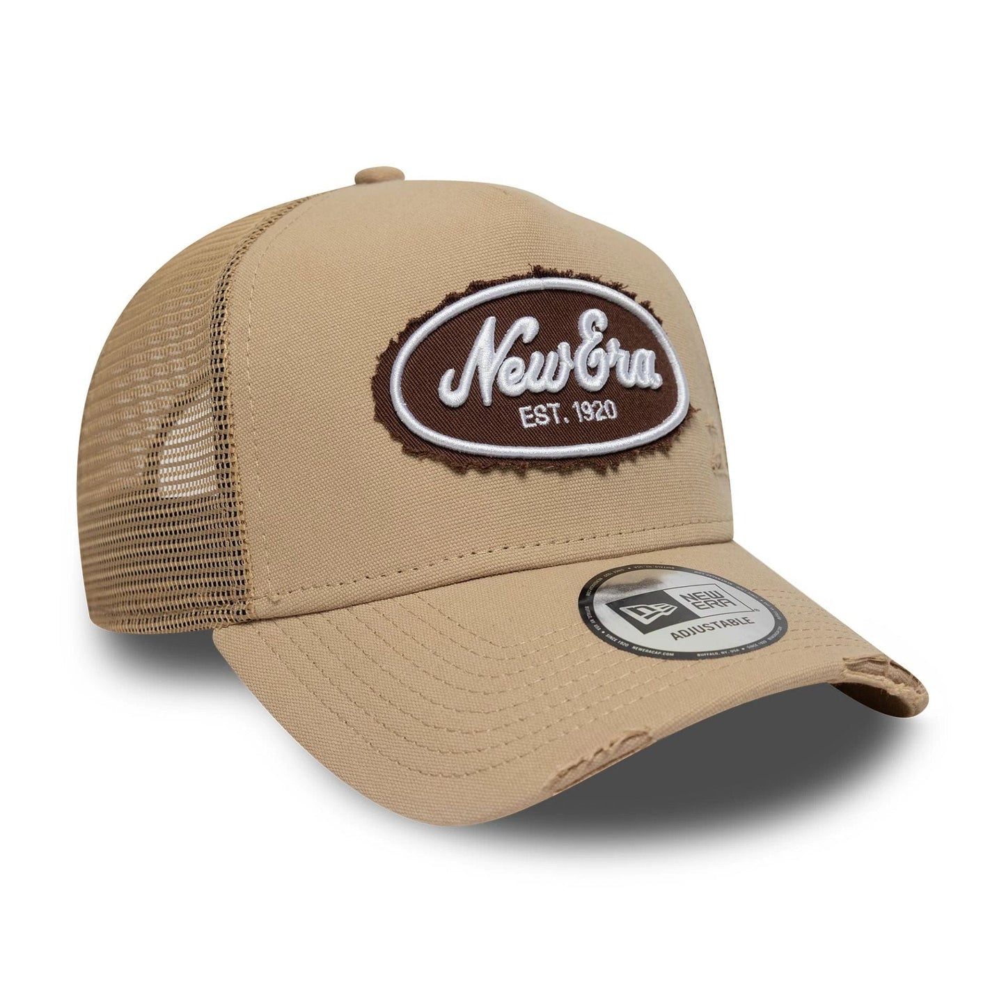 New Era Canvas Distressed Light Beige 9FORTY A-Frame Trucker Cap