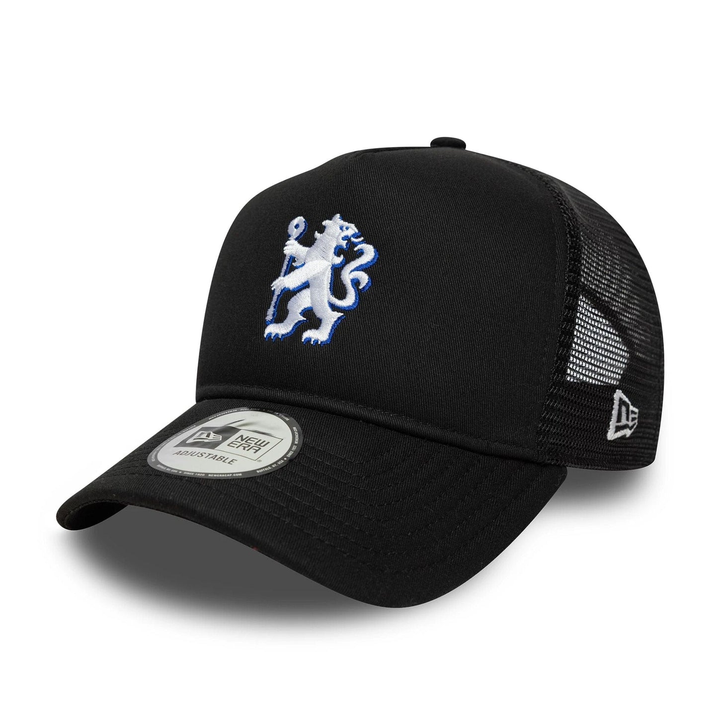 Chelsea FC Lion Crest Patch Black 9FORTY A-Frame Trucker Cap