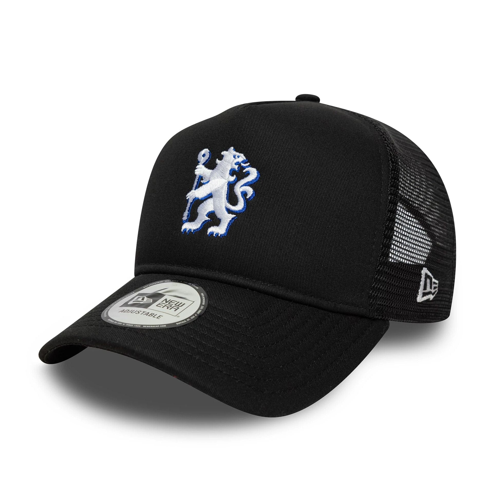 Chelsea FC Lion Crest Patch Black 9FORTY A-Frame Trucker Cap