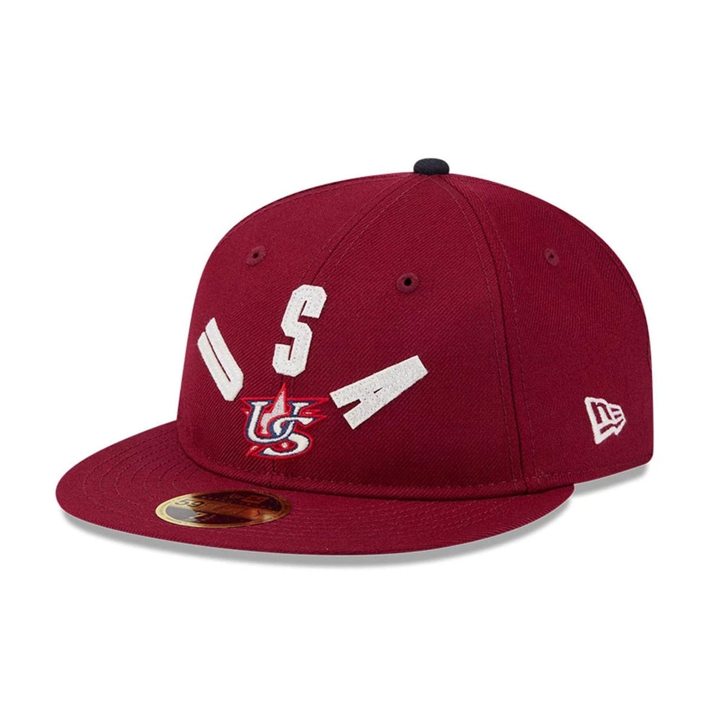 WBC USA Classical Script Dark Red Retro Crown 59FIFTY Fitted Cap