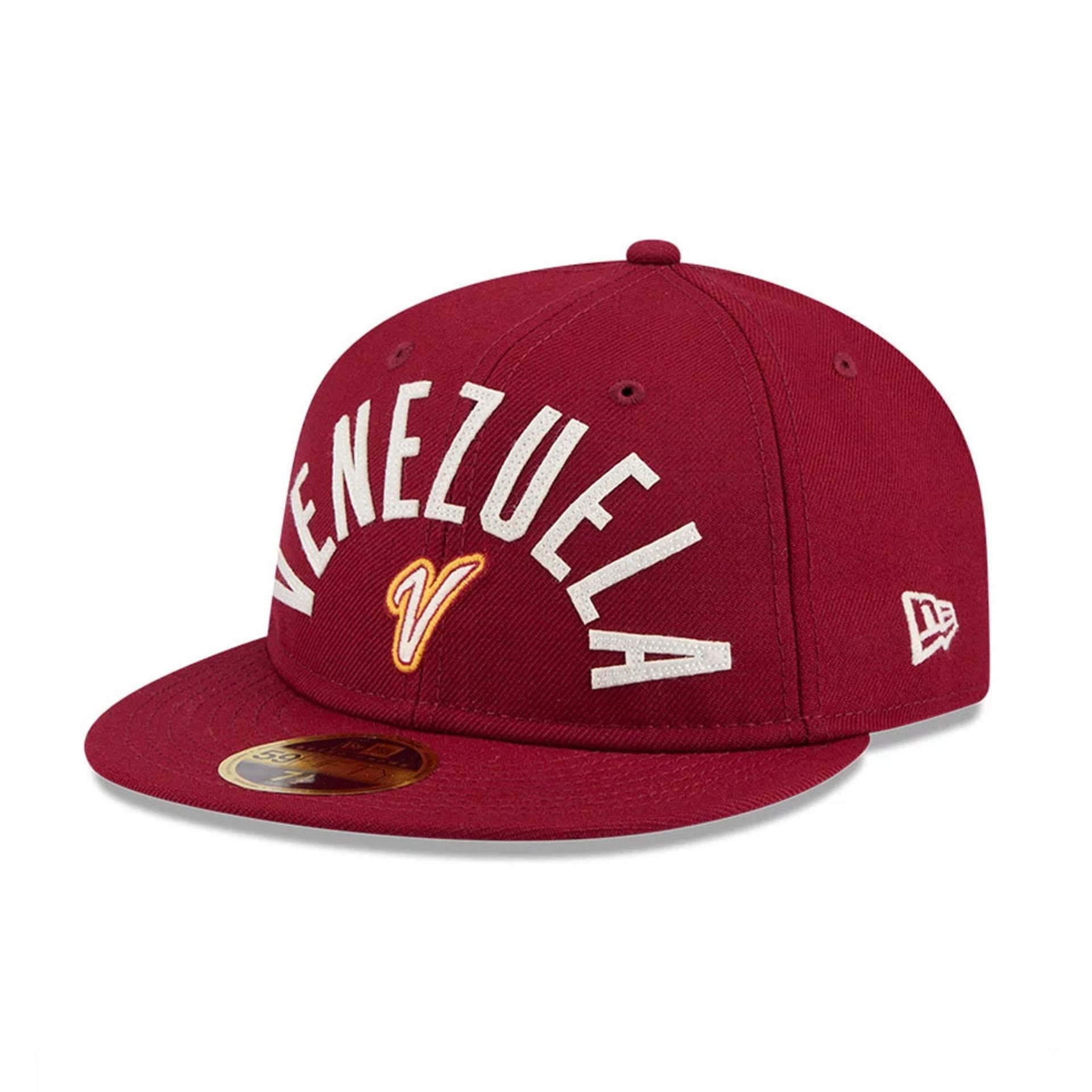 WBC Venezuela Classical Script Dark Red Retro Crown 59FIFTY Fitted Cap