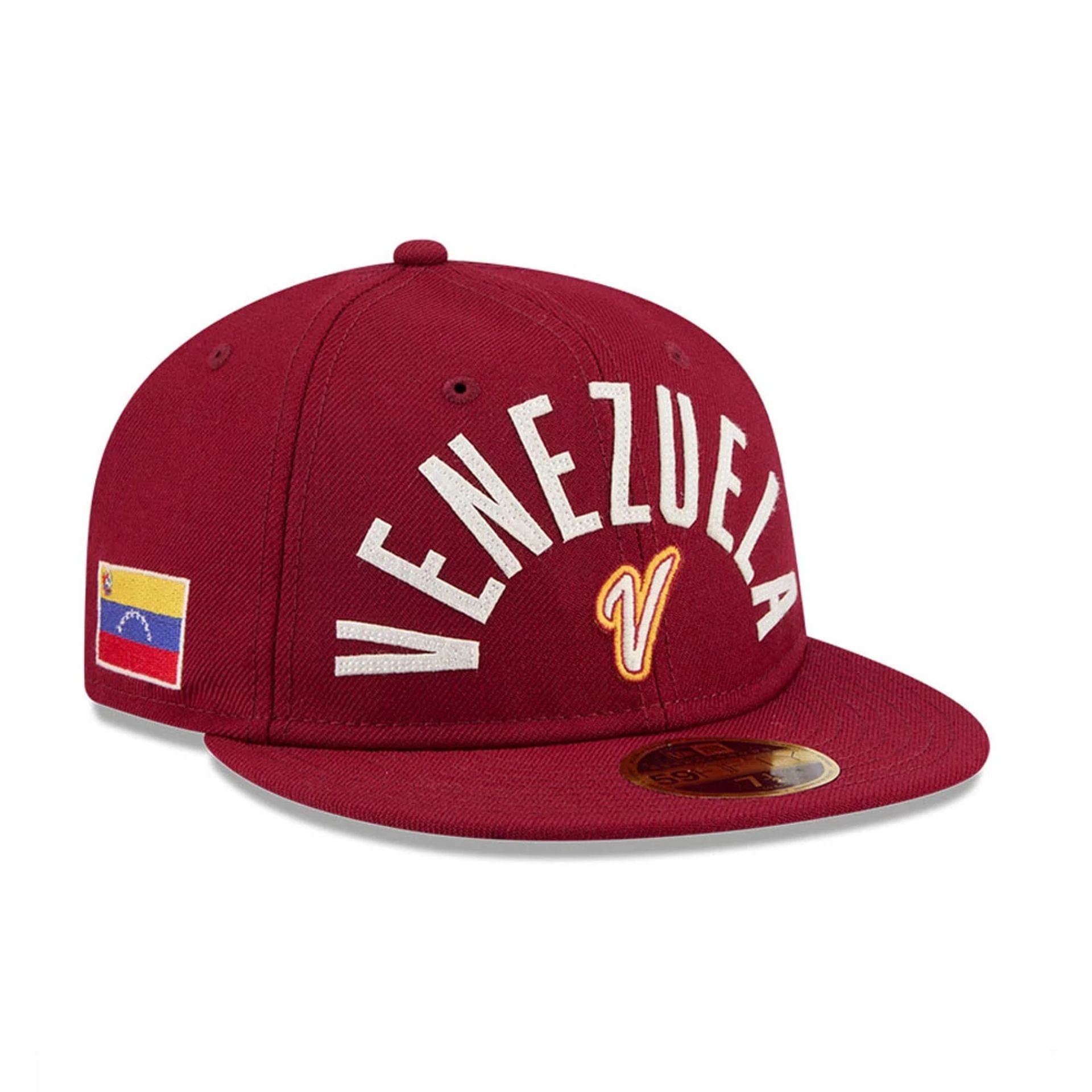 WBC Venezuela Classical Script Dark Red Retro Crown 59FIFTY Fitted Cap