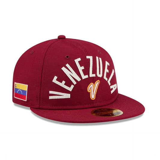 WBC Venezuela Classical Script Dark Red Retro Crown 59FIFTY Fitted Cap