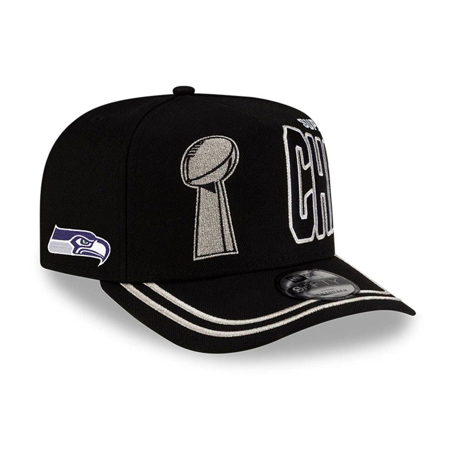 Seattle Seahawks NFL Super Bowl 2026 Parade Black 9FIFTY A-Frame Snapback Cap