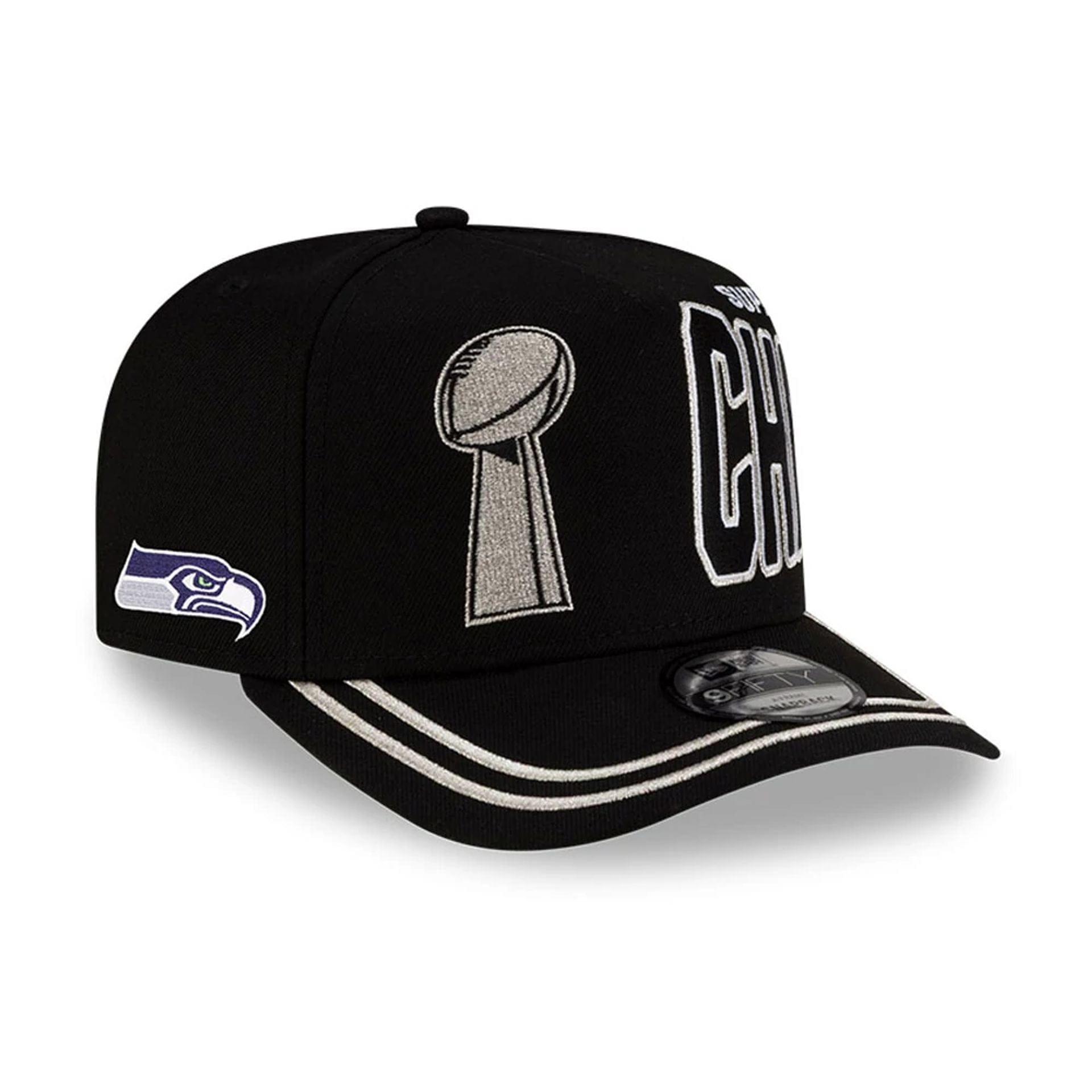 Seattle Seahawks NFL Super Bowl 2026 Parade Black 9FIFTY A-Frame Snapback Cap