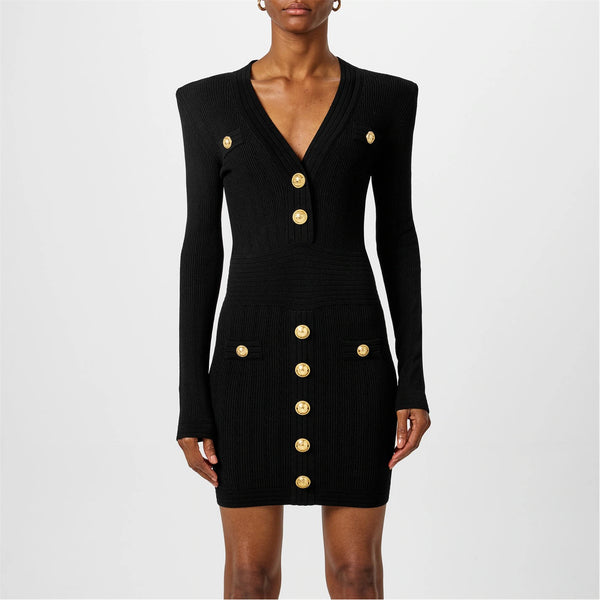 Knitted Gold Button Dress