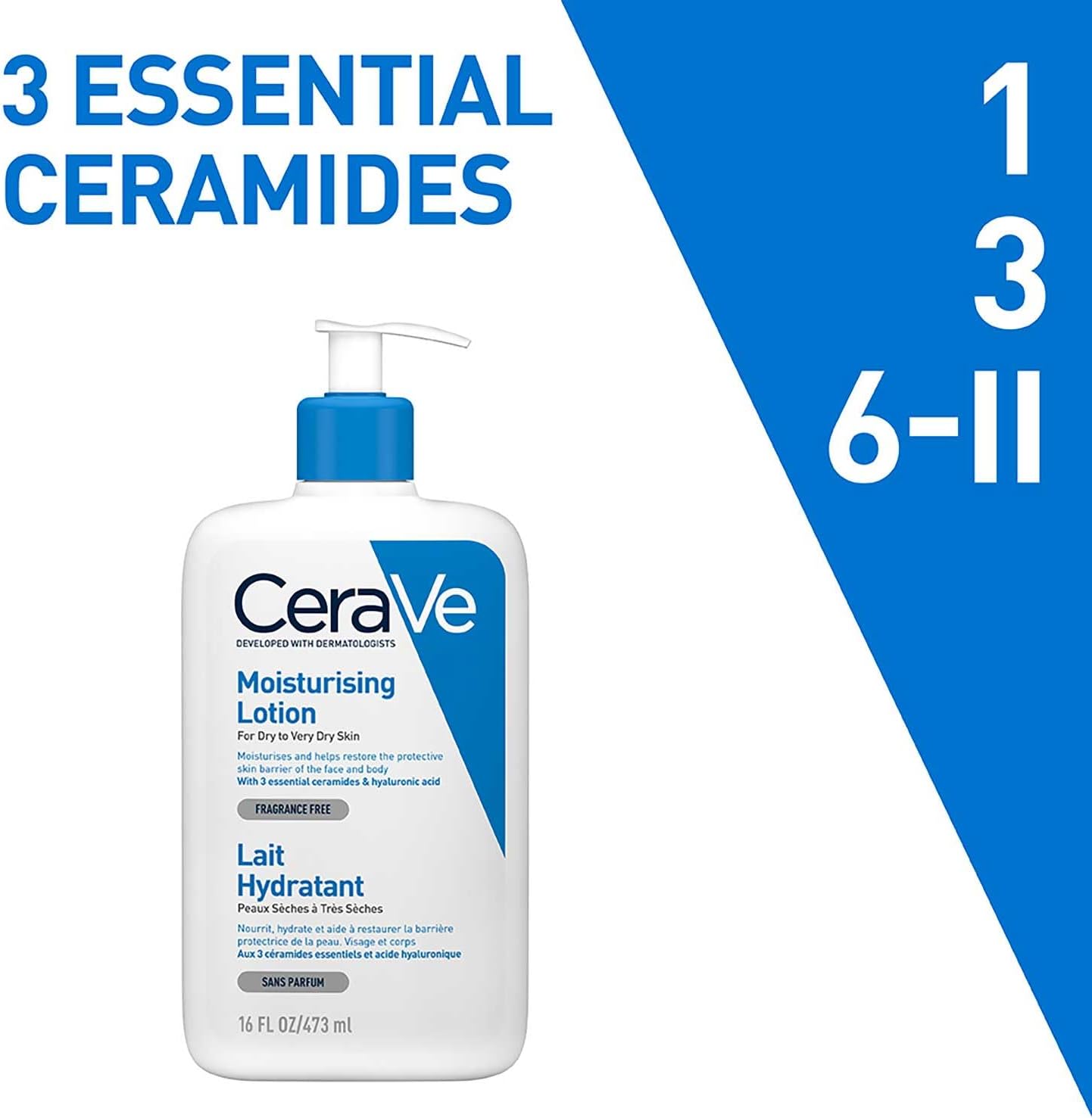 CeraVe Moisturising Lotion, Daily Face & Body Moisturiser, With 3 essential ceramides & hyaluronic acid, For dry to very dry skin, 473 ml/16 oz - Interactive Group