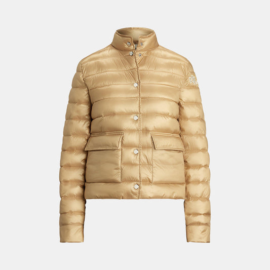 Women's Metallic Quilted Duck Down Long Sleeve Short Puffer Jacket