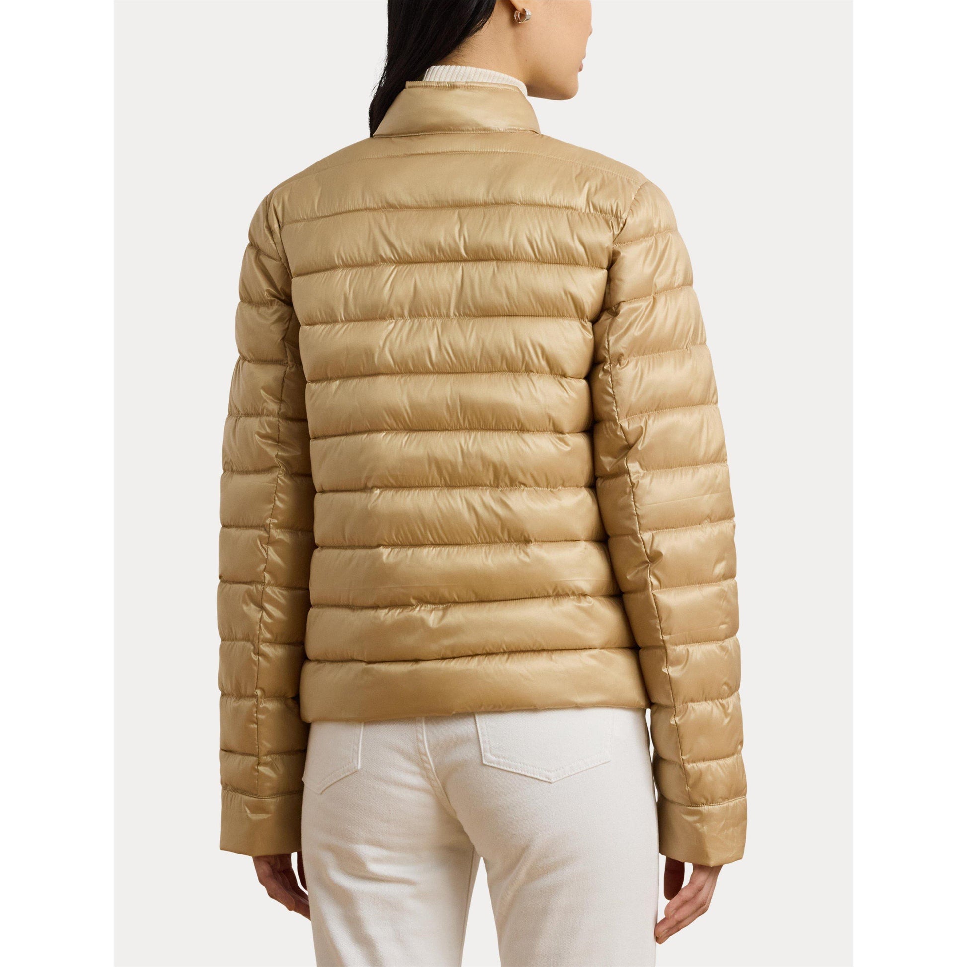 Women's Metallic Quilted Duck Down Long Sleeve Short Puffer Jacket