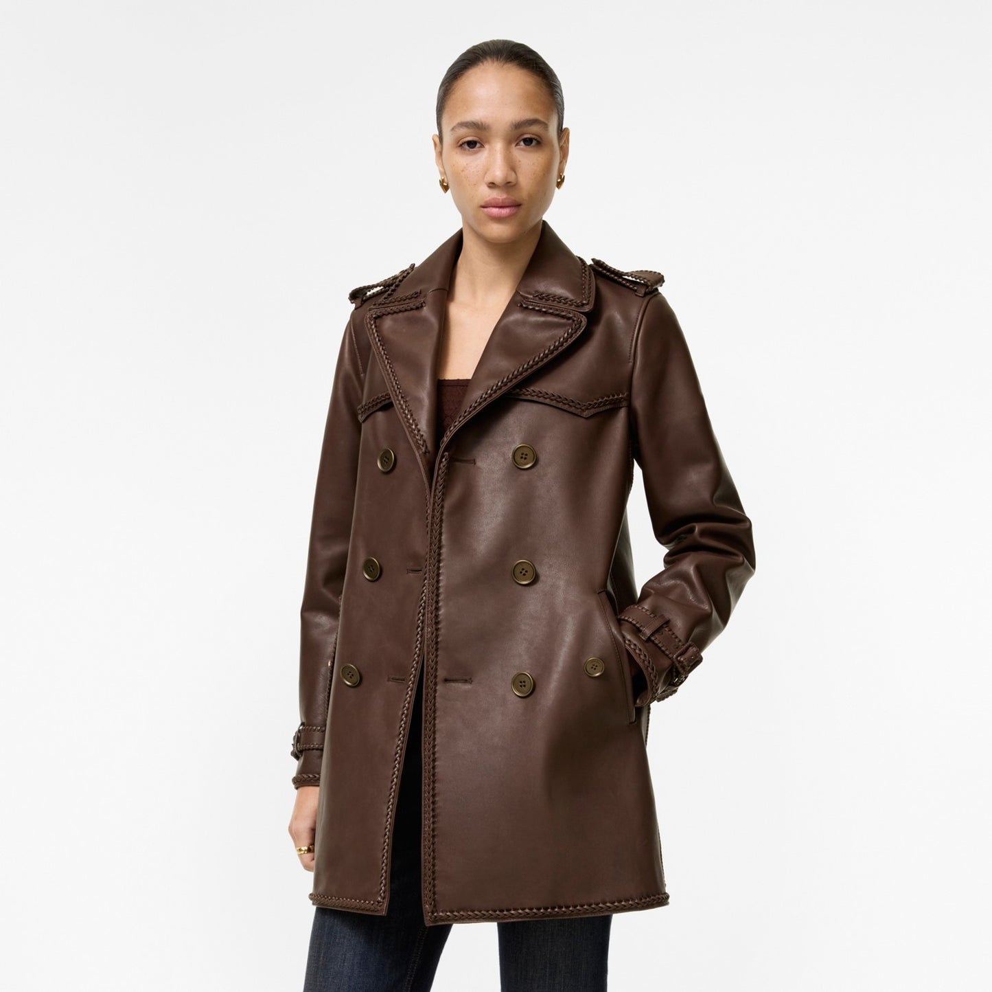 Short Fringed Leather Trench Coat
