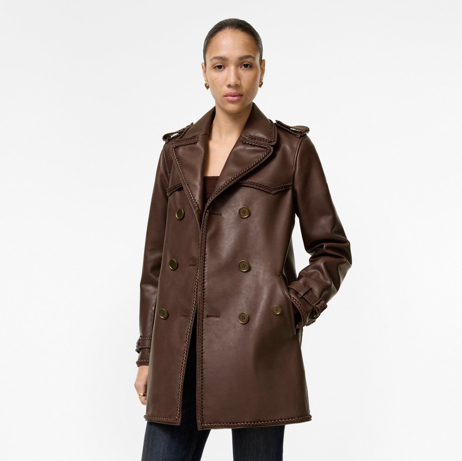 Short Fringed Leather Trench Coat