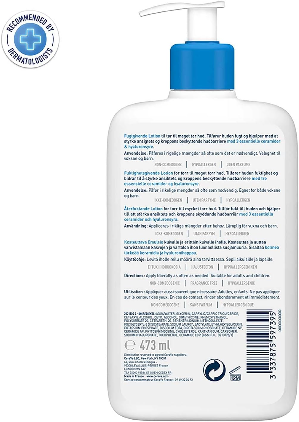CeraVe Moisturising Lotion, Daily Face & Body Moisturiser, With 3 essential ceramides & hyaluronic acid, For dry to very dry skin, 473 ml/16 oz - Interactive Group