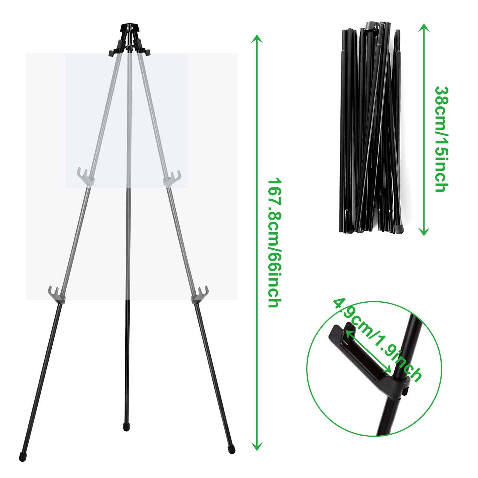 Adjustable  Display Easel Stand  160cm Tall  Portable Collapsible Tripod with Plastic Holder - Interactive Group