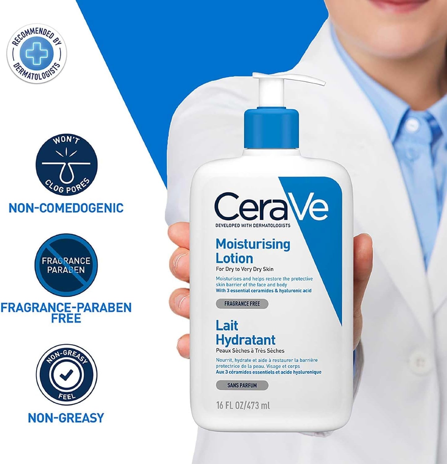 CeraVe Moisturising Lotion, Daily Face & Body Moisturiser, With 3 essential ceramides & hyaluronic acid, For dry to very dry skin, 473 ml/16 oz - Interactive Group