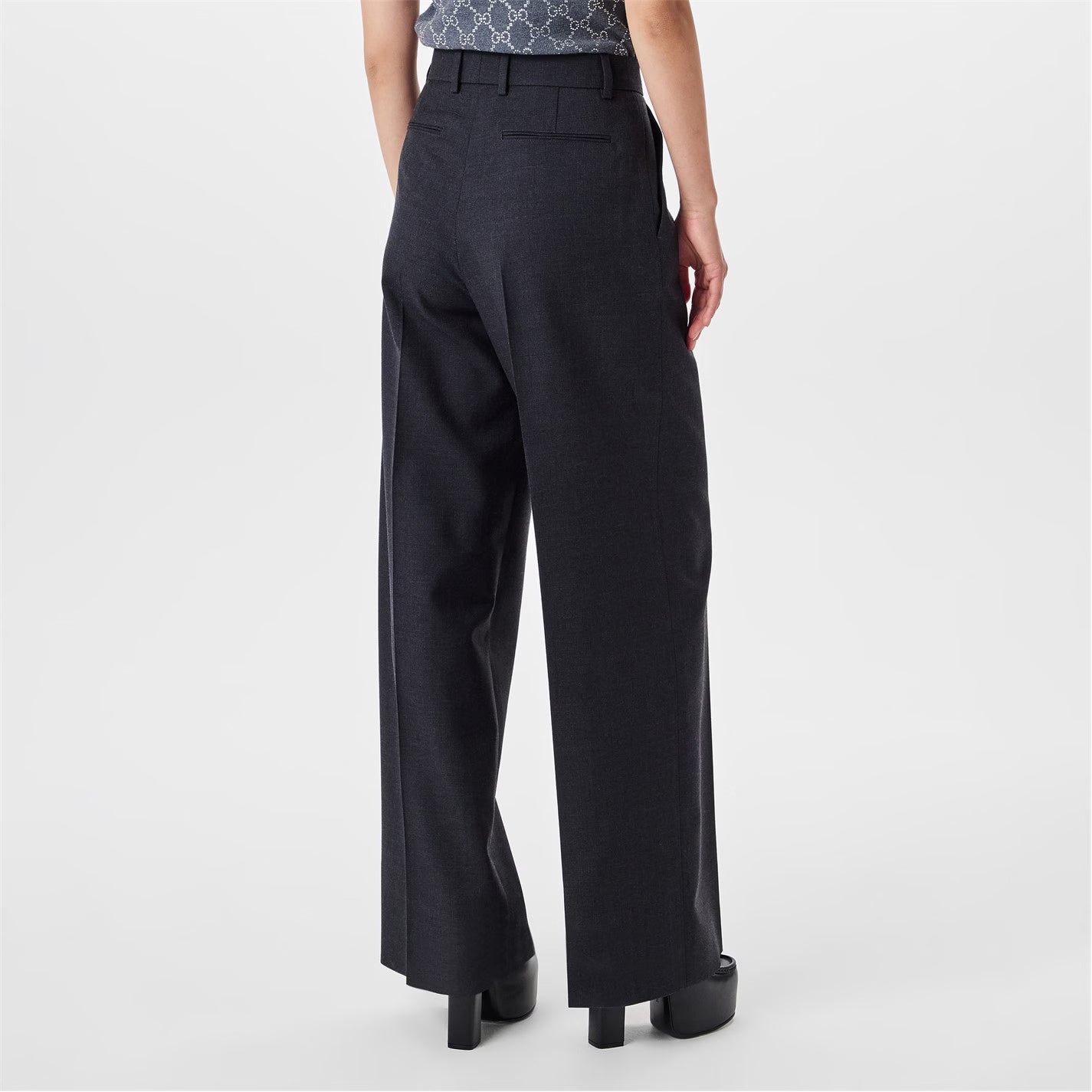 Women's Plain Wool Wide Leg Trousers