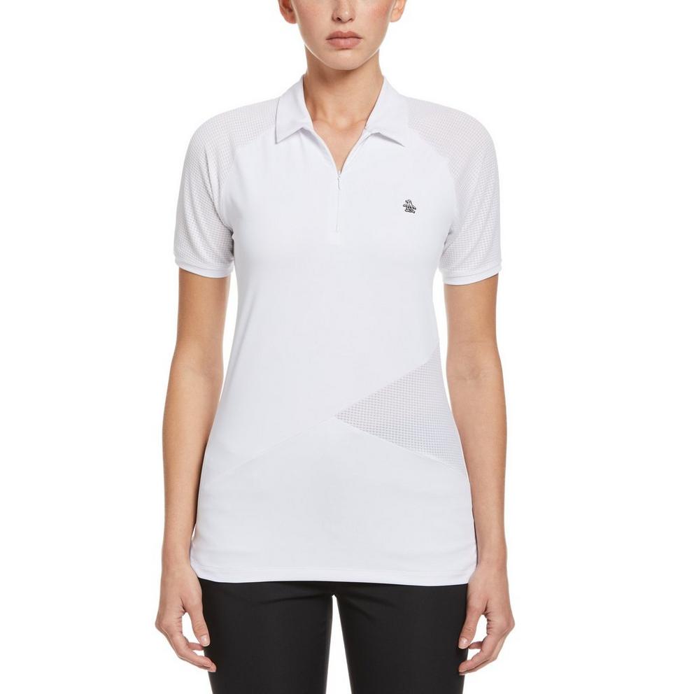 Original Penguin Women's Zipped Asymmetrical Short Sleeve Performance T-Shirt
