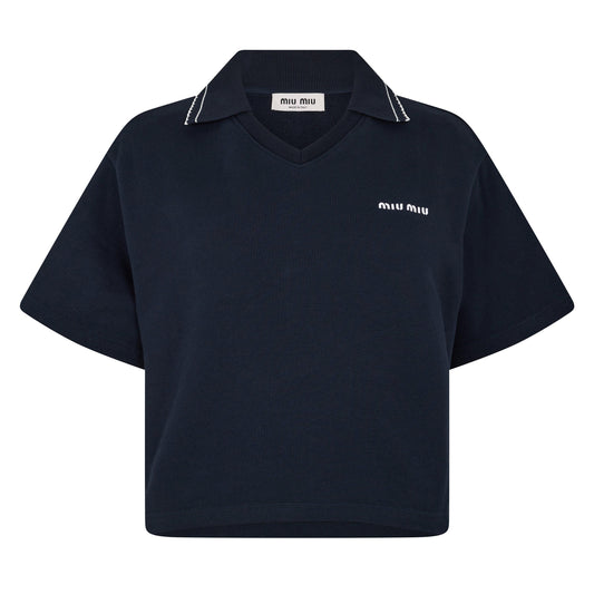 Miu Miu Women's Crop Top Cropped Short Sleeve Polo Shirt