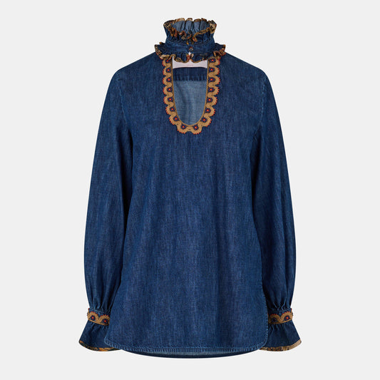 Valentino Embroidered Chambray Denim Top