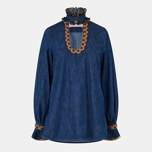 Valentino Embroidered Chambray Denim Top