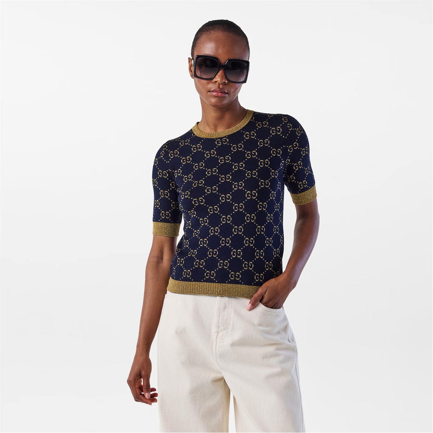 Women's Logo Cotton GG Lamé Top
