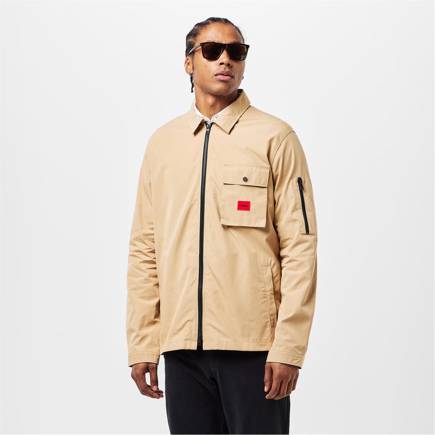 Men's Emmond Red Cotton Long Sleeve Zip Overshirt