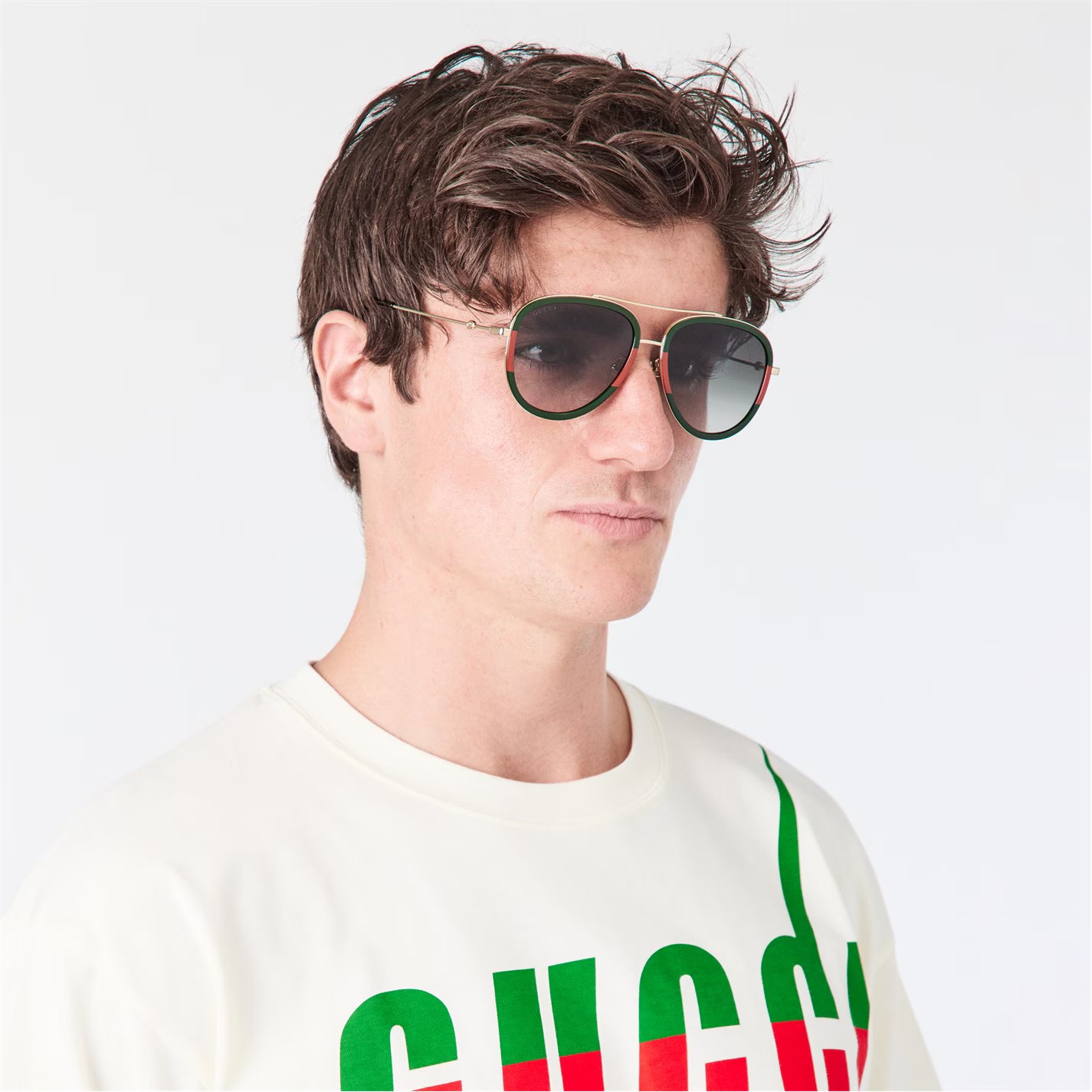 GUCCI Men's Striped Aviator Metal Sunglasses