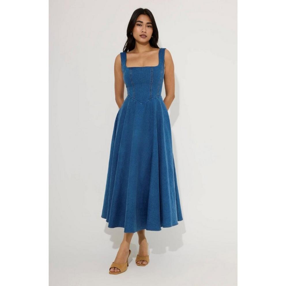 Odd Muse Womens Sq Neck Midi Long Maxi Dress