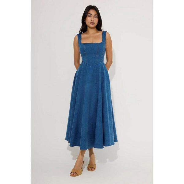 Odd Muse Womens Sq Neck Midi Long Maxi Dress