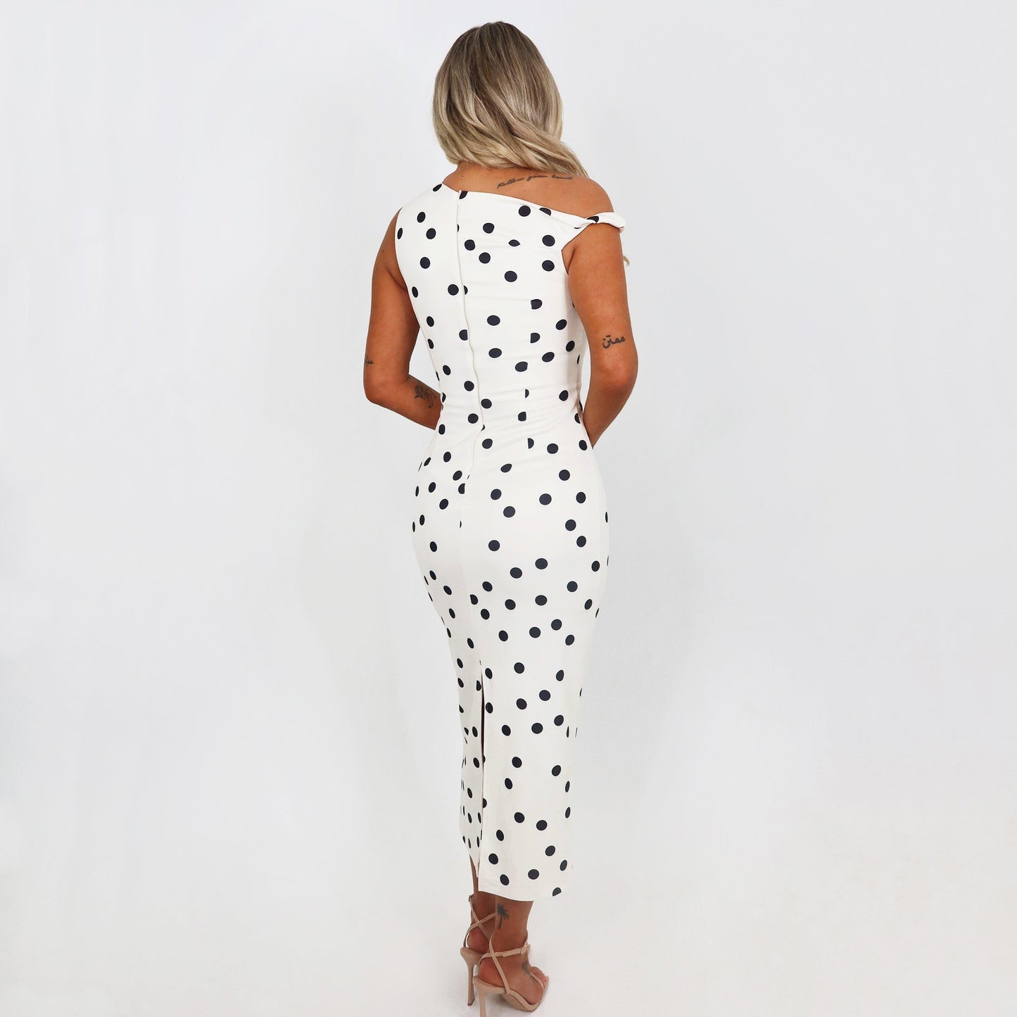 AX Paris Cream And Black Polka Dot Off The Shoulder Midi Dress