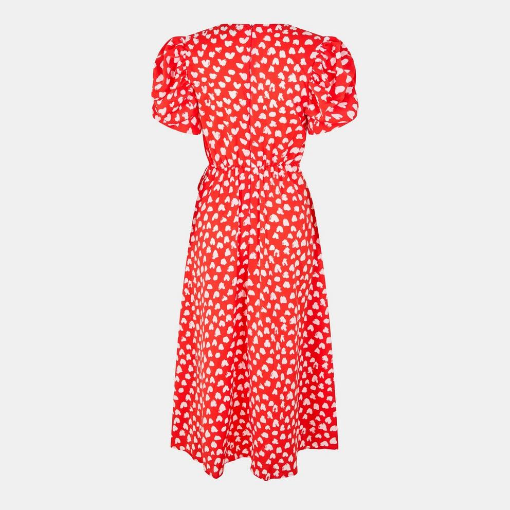 Red Heart Printed Wrap Midi Dress