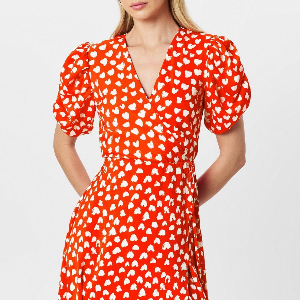 Red Heart Printed Wrap Midi Dress