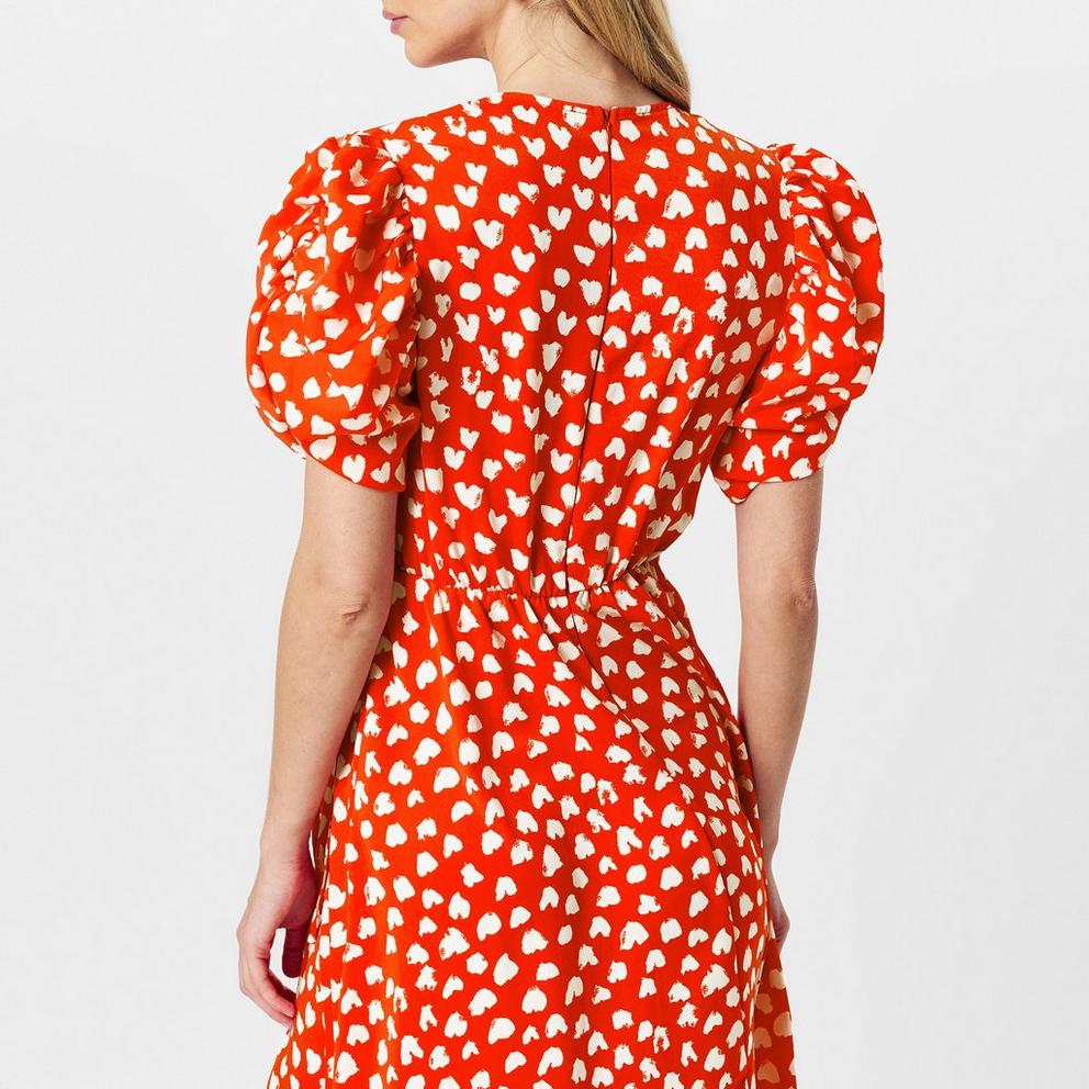 Red Heart Printed Wrap Midi Dress