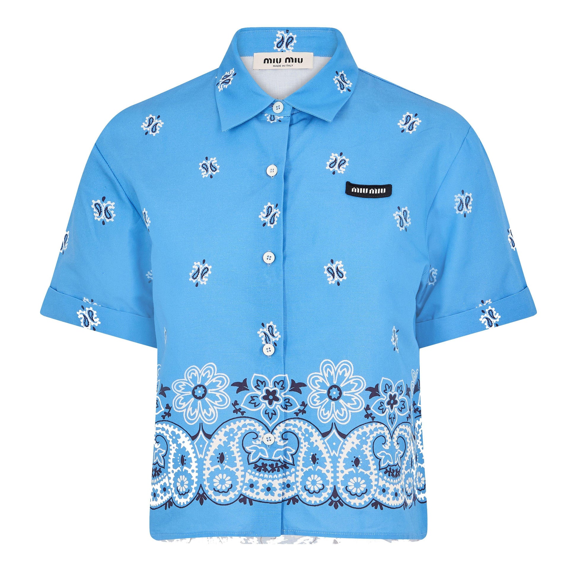 Miu Miu Women's Bandana Short Sleeve Patterned Shirt