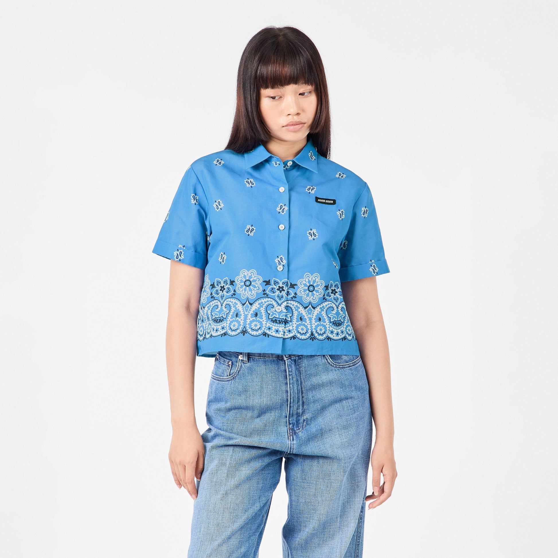 Miu Miu Women's Bandana Short Sleeve Patterned Shirt