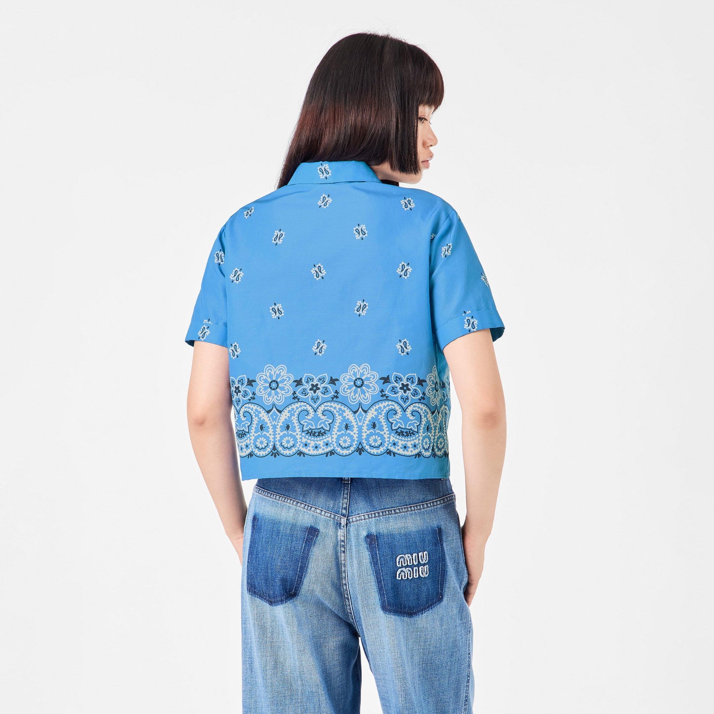 Miu Miu Women's Bandana Short Sleeve Patterned Shirt