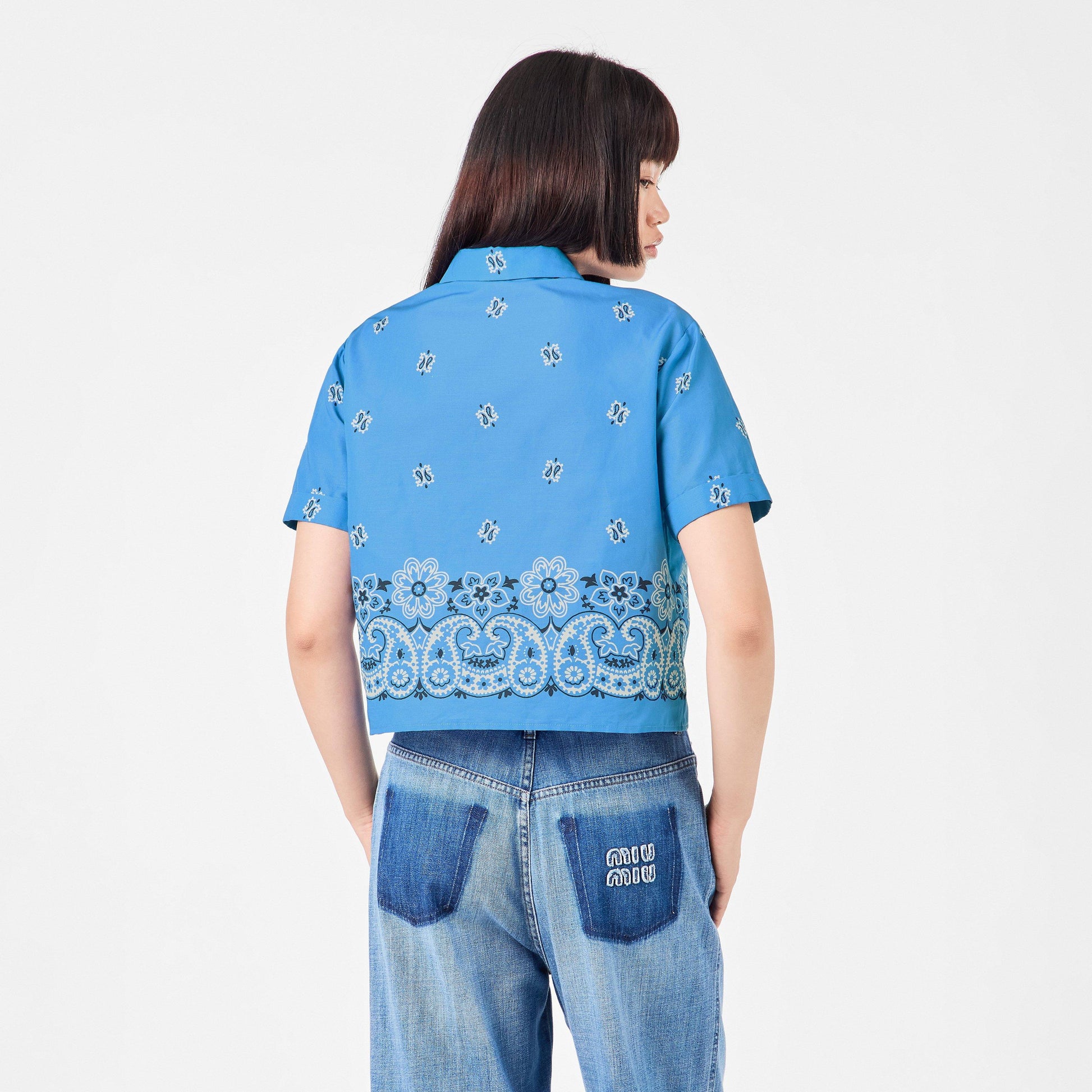 Miu Miu Women's Bandana Short Sleeve Patterned Shirt