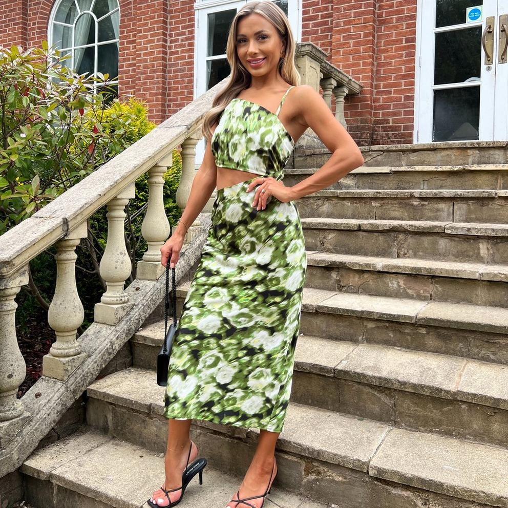 AX Paris Green Printed Asymmetric Cut Out Midi Dress