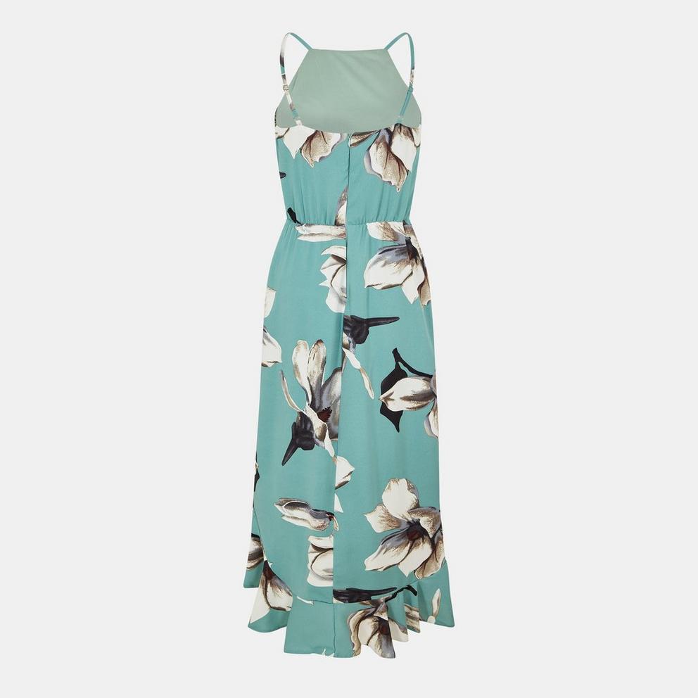 Racer Neck High Low Frill Hem Midi Dress