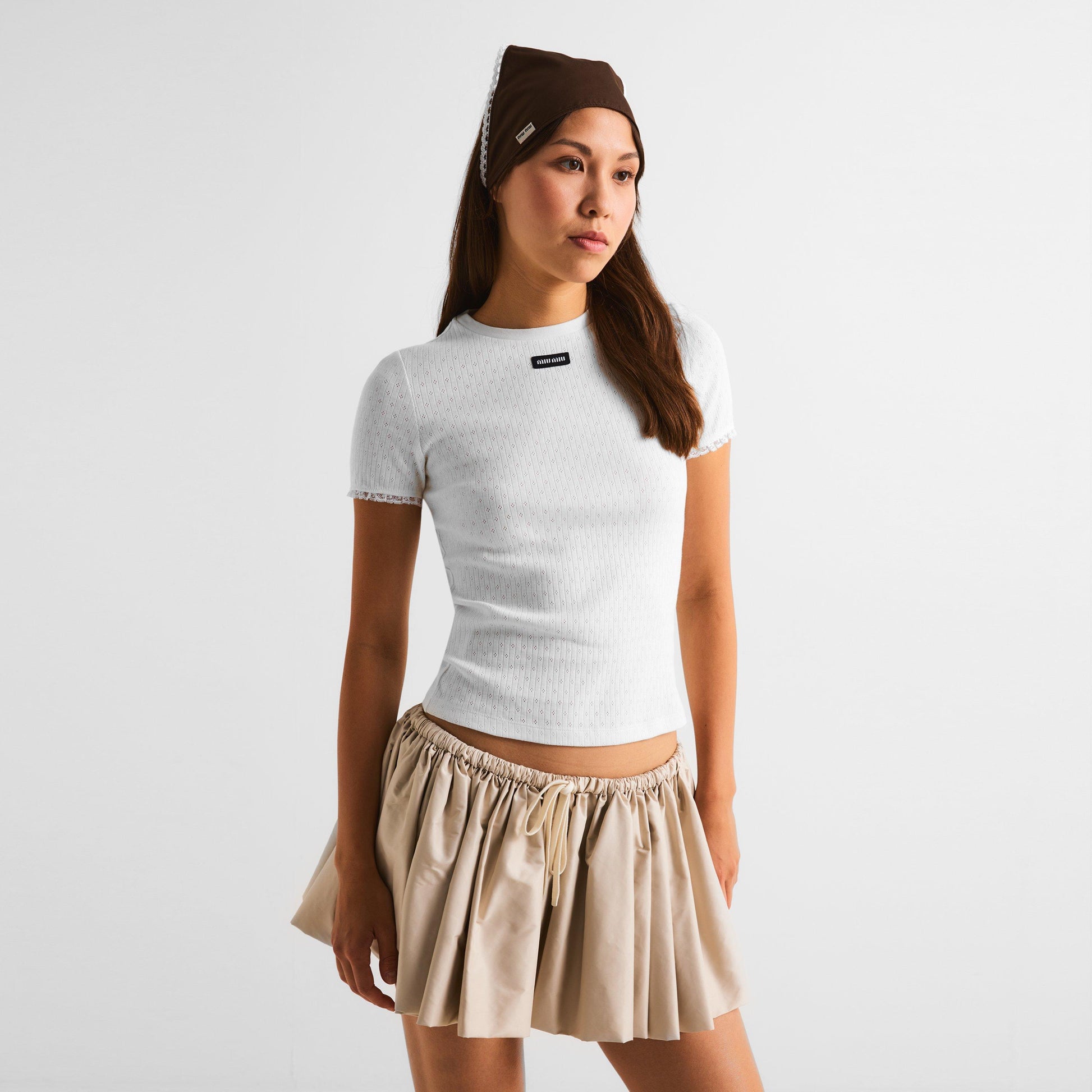 Miu Miu Women's Pointelle Slim Fit T-Shirt