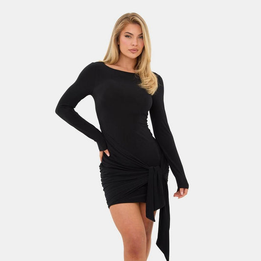 Long Sleeve Drape Mini Dress