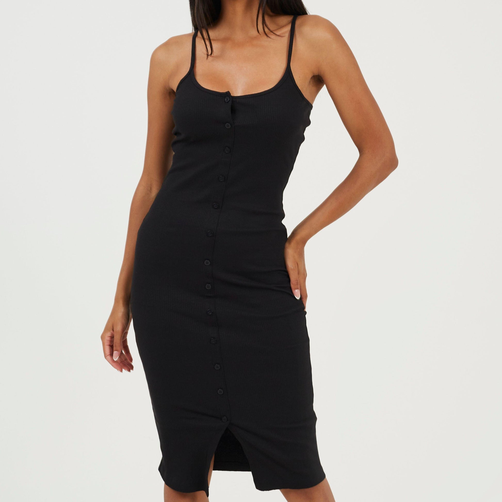 Brave Soul Womens Heavy Rib Bodycon Dress with Button Front