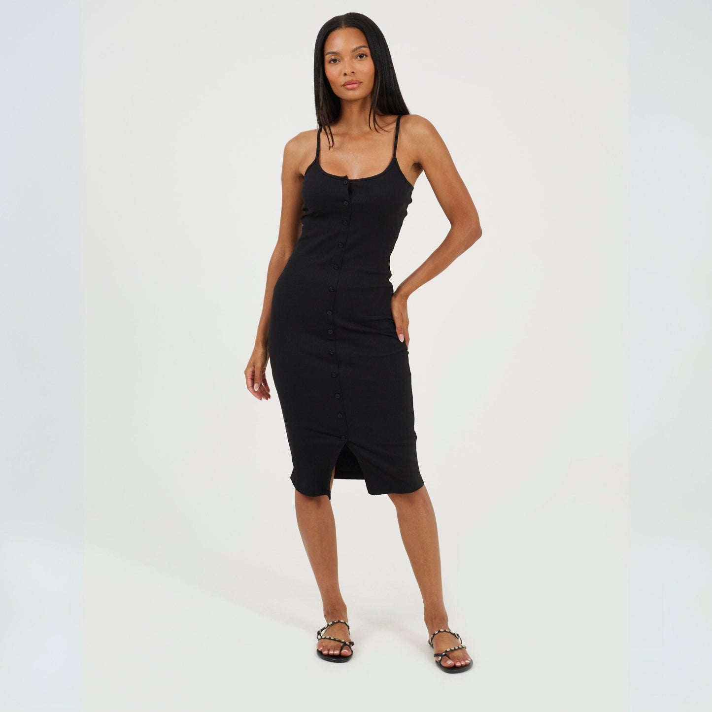 Brave Soul Womens Heavy Rib Bodycon Dress with Button Front