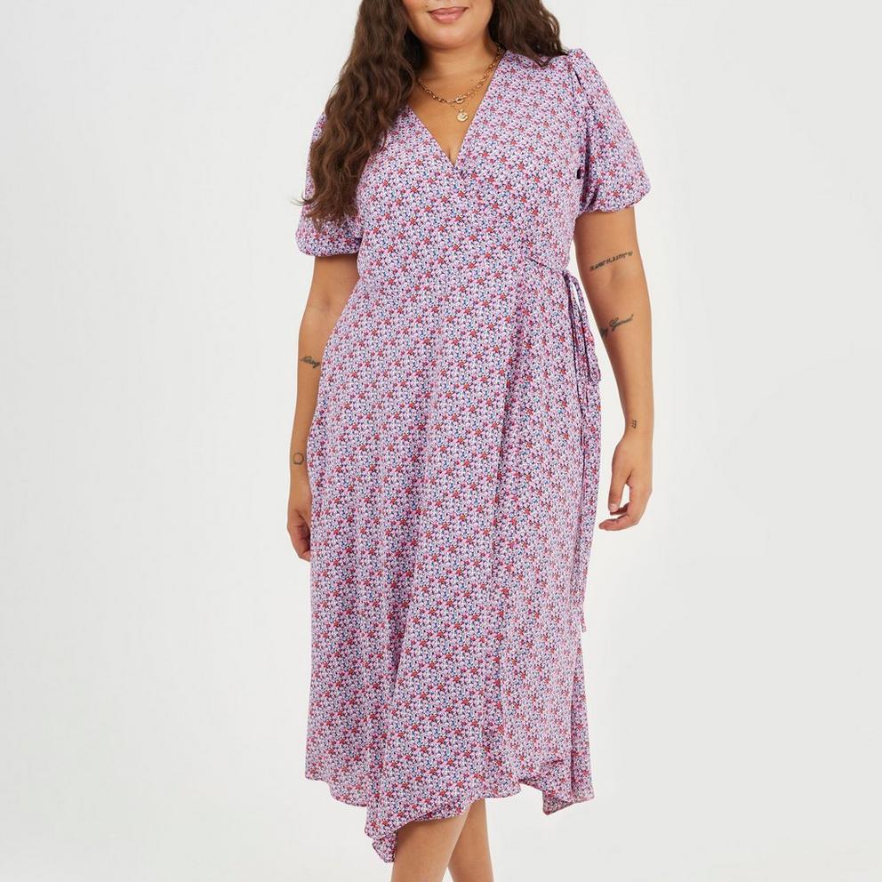 BS Plus Size Wrap Midi Dress with Floral Print